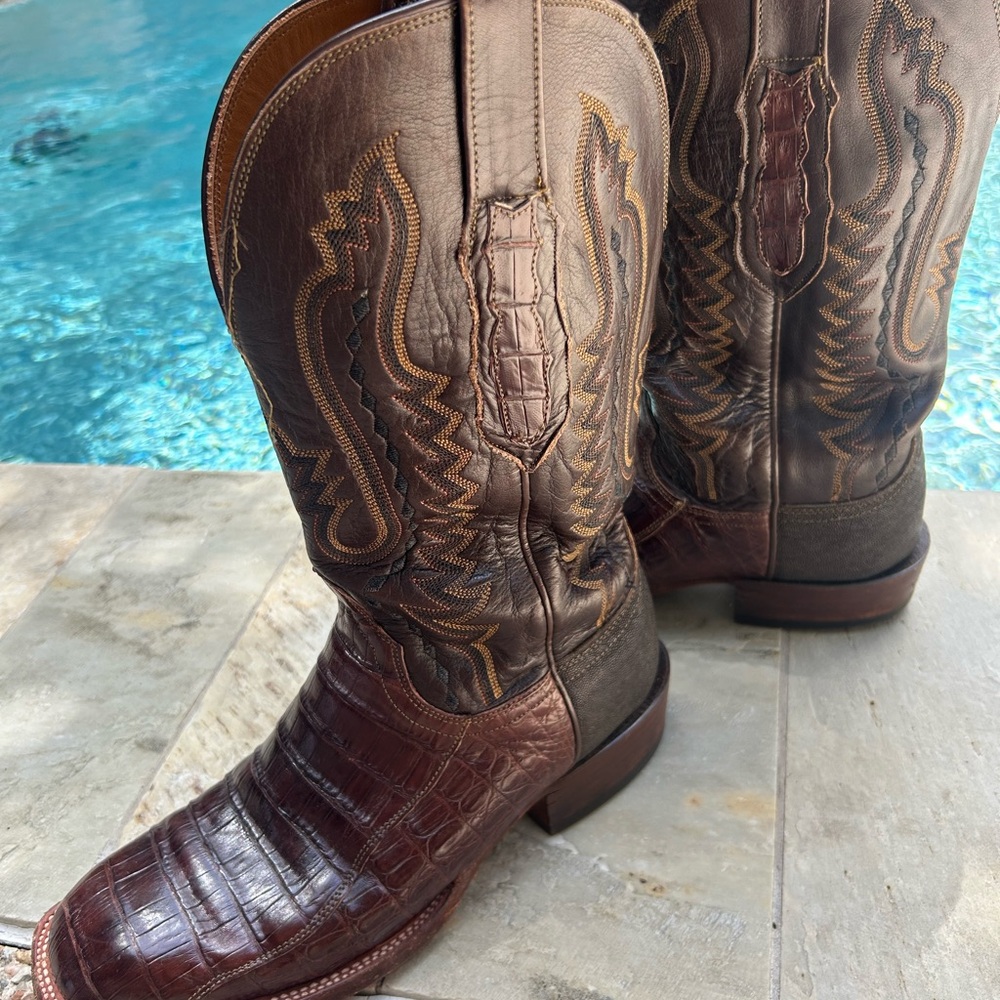 Lucchese Brown Leather Cowboy Boots Caiman 9D - Picture 9 of 16